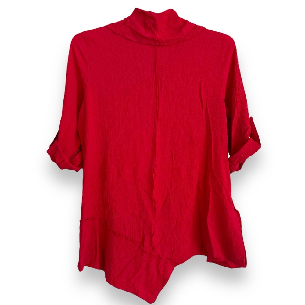 Ali Miles Red Cowl Neck Tunic Blouse Lagenlook Size Medium Comfort Stretch - Picture 2 of 7